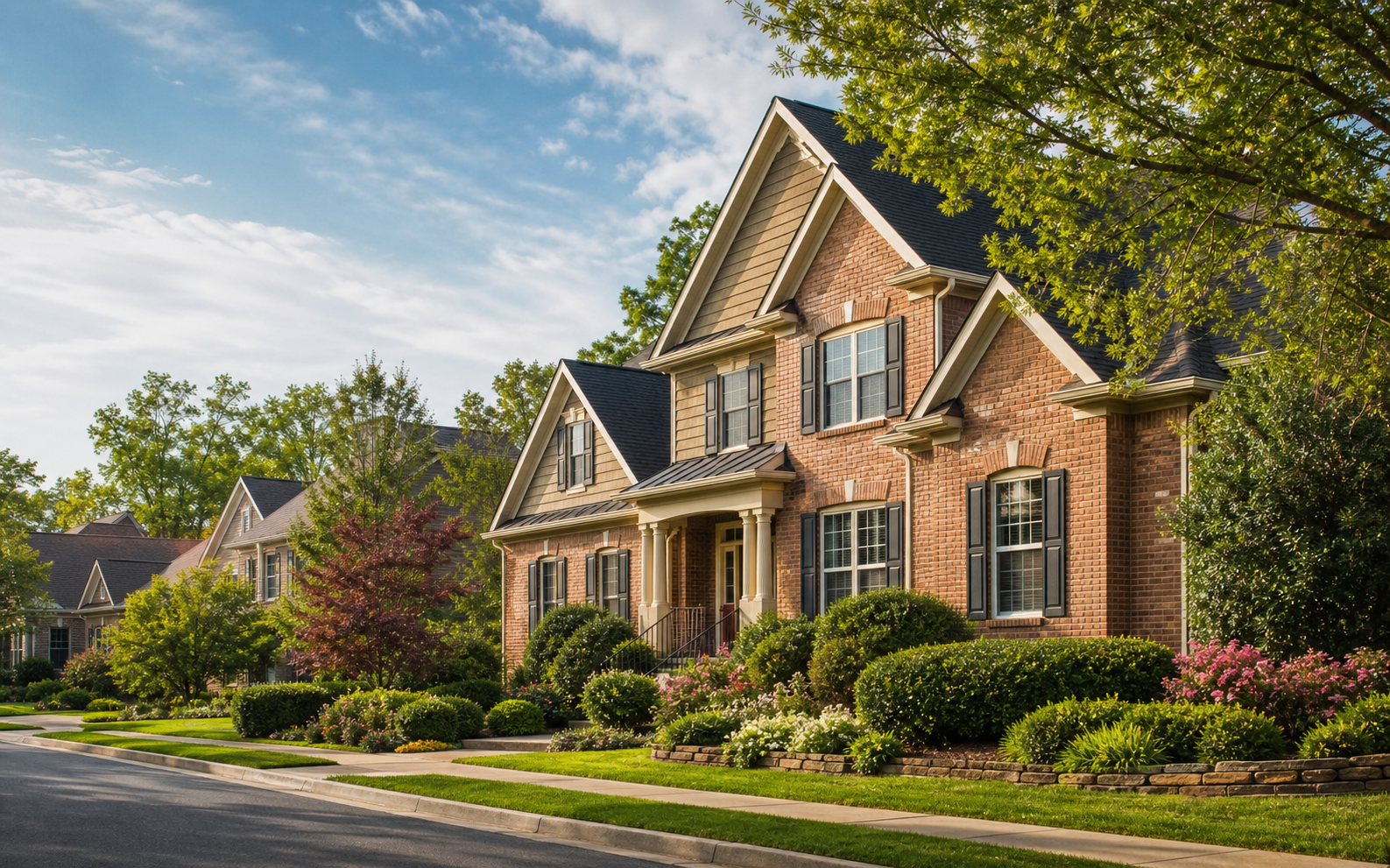 Tree-lined Metro Atlanta residential home exterior